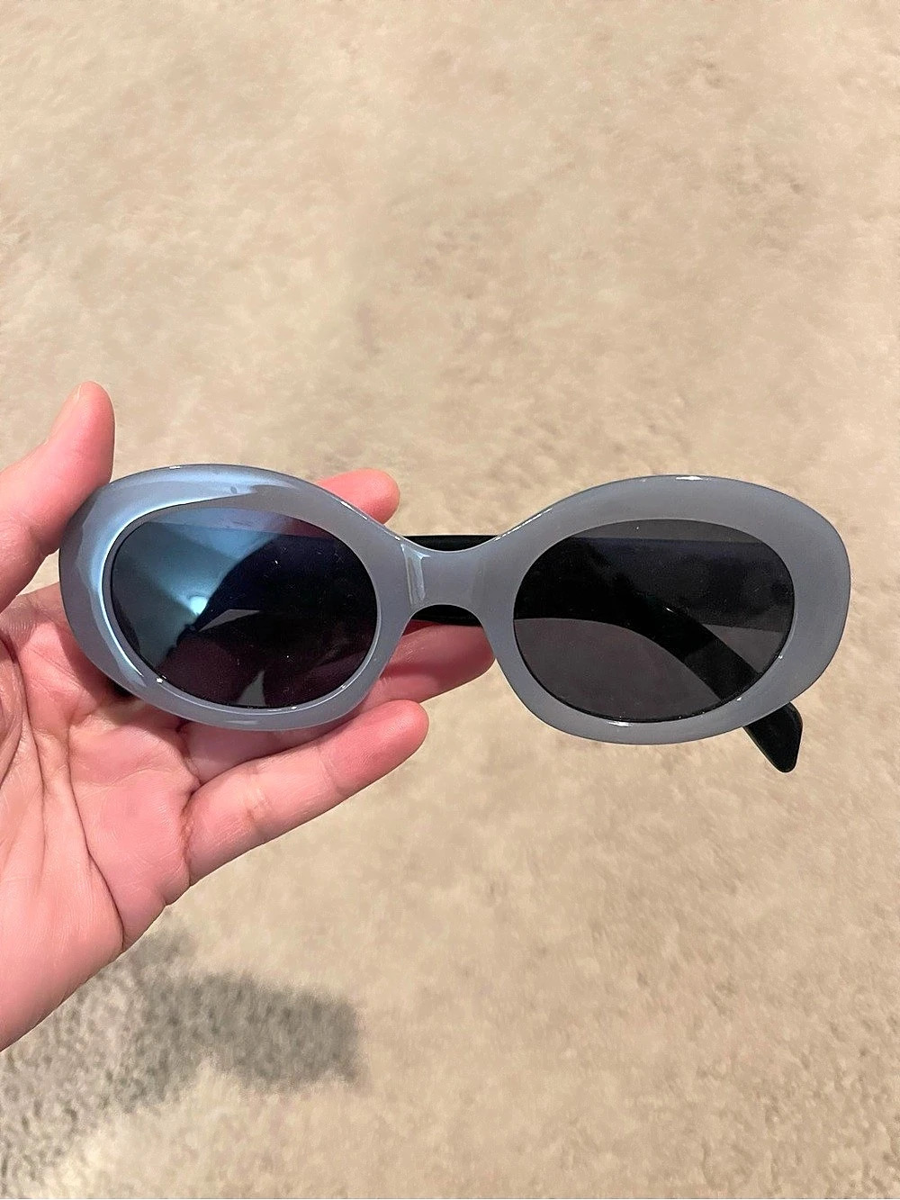 Fashion Y2K Retro Trendy Oval-Shaped Milky Blueish Sunglasses